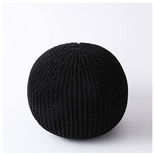 Pouf poggiapiedi rotondo realizzato a mano in cotone lavorato a maglia, con rivestimento rimovibile, 50 x 30 cm, colore: nero