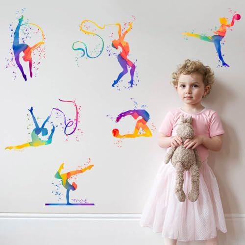 SUPERDANT Gimnasia Adhesivo de Pared Gimnasia Rítmica Adhesivo de Pared Salón Acuarela Gymnasti Pegatinas de Pared Decoración para Salón Dormitorio Pegatinas de Pared Gimnasio Regalos para Niñas