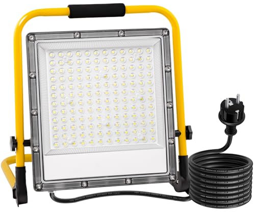 OUSIDE Faretto LED da Cantiere 150W, Farò LED da Cantiere con Cavo in Gomma VDE 3G 0,75 mm² da 4 m, Luce Bianca 6500K,15000 Lumen - Ideale per Edilizia,Lavori di Cartongesso, Riparazioni