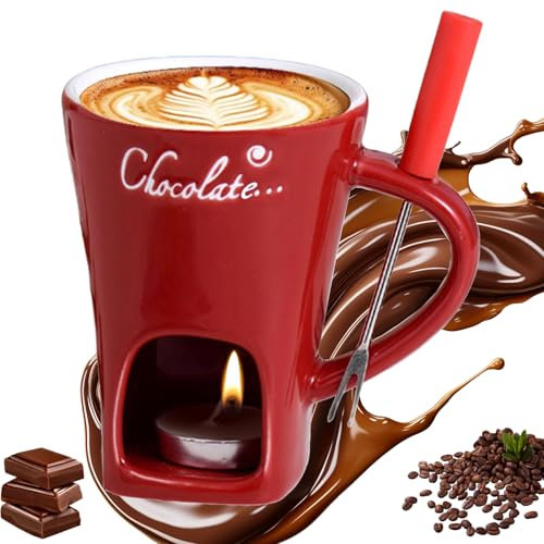 Taza de Fusión de Chocolate, 200 ML Juego de Fondue de Chocolate, Taza de Cerámica para Derretir Chocolate con Tenedores y Vela de Té, Taza de Fusión de Queso, Tazas de Fondue de Chocolate para Queso