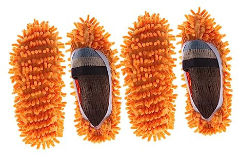 Couvre-Chaussures de Nettoyage de Sol en Chenille Orange, 4 Pièces