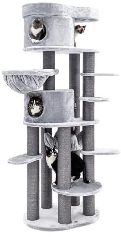 Petrebels Kratzbaum XXL, Isabella 210 cm, Design Kratzbaum für große Katzen wie Maine Coon, Farbe Grau