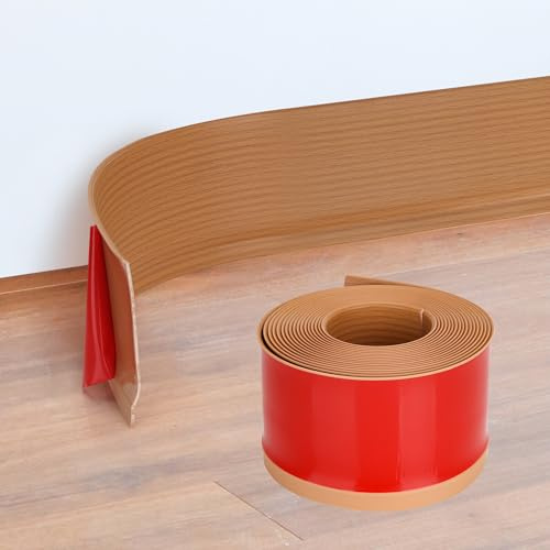 YKUKIZEE 6 M Self-Adhesive Plastic Skirting Board Yellow Oak, 10 CM Wide Wall Baseboard Molding Trim, Vinyl Wall Base Moulding Trim, Flexible Skirting Boards Covers