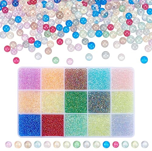 PH PandaHall 180g 15 Colors Resin Bubble Beads 3.5mm No Hole Mini Round Bead Tiny Glass Bubble Beads Colorful Water Droplet Bead Fillers for Nail Art Crafts DIY Resin Molds Fillers Jewellery Making