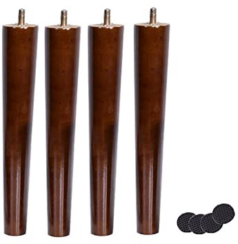 Zlovne Lot de 4 pieds de meubles coniques en bois de noyer avec vis M8 sans formaldéhyde, pour chaises et armoires, design durable et élégant