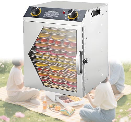 Deshidratador de Alimentos for Mascotas Deshidratadora con 18 Bandejas de Acero Inoxidable Secador Eléctrico Frutas y Carne 800w Control Temperatura 40 a 90°C,12thfloor
