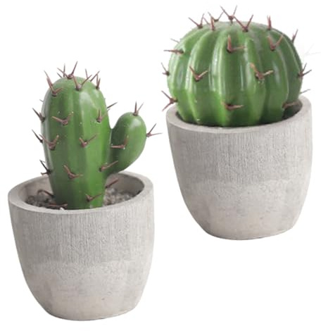 OHPHCALL 2pièces Cactus Artificiel Pot Design Cartoon Plante Mini Fausse Bonsaï pour Décoration Intérieure Salon Bureau