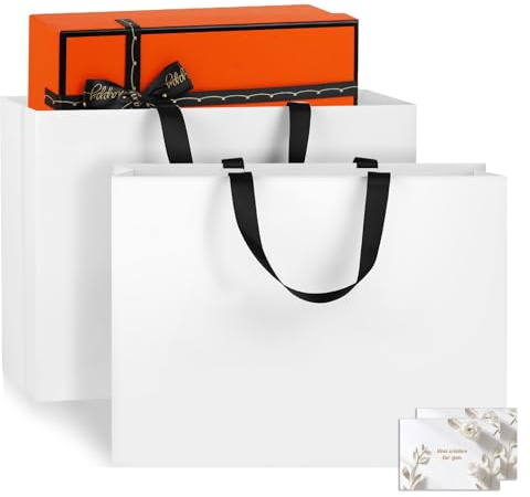 NAHRMY 2 st vita stora presentpåsar presentpåsar med handtag 43 x 32 x 13 cm (17 x 12 x 5 tum), presentpåsar i papper, festpåsar för julfest, bröllopsbutik, presentpåsar