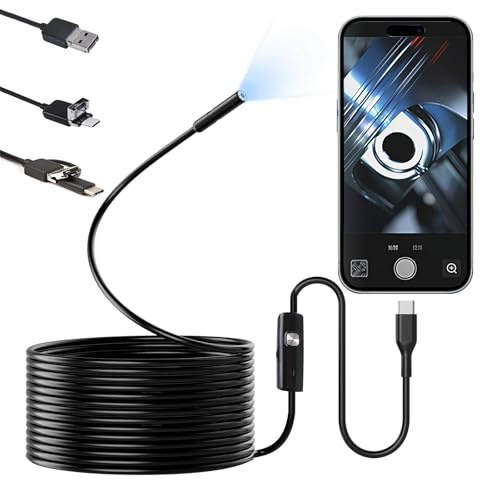 OBEST 3-in-1-Industrielles Endoskop,5.5 mm Inspektionskamera mit 6 Einstellbaren LED-Lichtern,2.0 Megapixel HD IP67 wasserdichte Endoskop-Kamera Kompatibel OTG Android,PC,MacBook