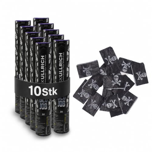 Pyroland 10 Stück Konfettikanone Skullrich 30 cm, schwarzes Konfetti mit Piratenflagge, lustiger Party Popper für Halloween, Mottoparty und Geburtstag