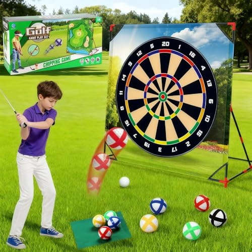 Gresonic Golf Battle-spelsset för inomhus & utomhus – för barn & vuxna, med svängmatta & målvägg – främjar aktivt spel, koordination och golffärdigheter