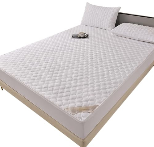 Coprimaterasso con Cerniera Fodera Materasso Matrimoniale/Singolo 160x190/200 Personalizzabile Copri Proteggi Materasso Trapuntato Lavabile Imbottito Lenzuolo(Bianco,140x200+20cm)