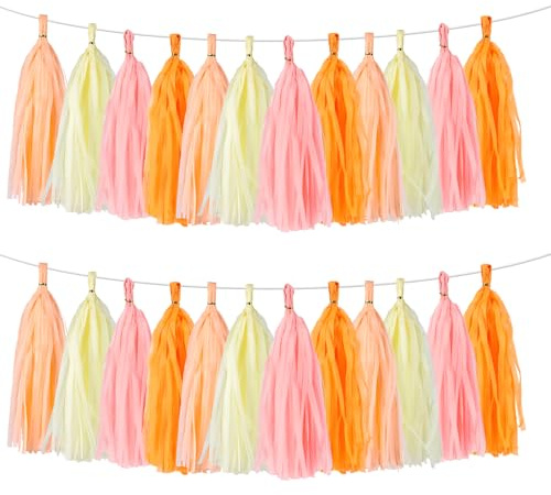 40 Stück Quasten Girlande aus Seidenpapier, Papier Tassel Girlande in Orange Rosa Apricot Creme – Hängedeko Party Deko Set für Geburtstag, Hochzeit, Baby Shower, Gartenparty & Tischdekoration