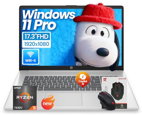 HP 17 inch laptops, AMD Ryzen 5 7430U(Beats i7-1165G7), 64GB RAM 2TB NVMe SSD Windows 11 Pro, 17.3 FHD IPS, Copilot AI, Numeric Keyboard, Type-c, Patented KB Kit