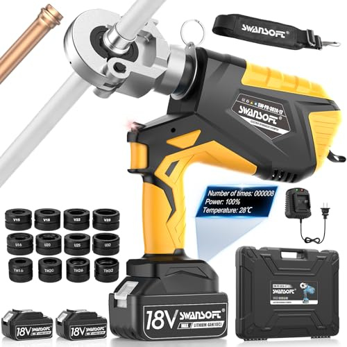 SWANSOFT Set di pinze piegatrici a batteria 18V per tubi profilo V/U/TH, Pinza piegatrice idraulica elettrica 12 matrici V15-18-22-28 U16-20-25-32 TH16-20-26-32 rame/inox/multistrato