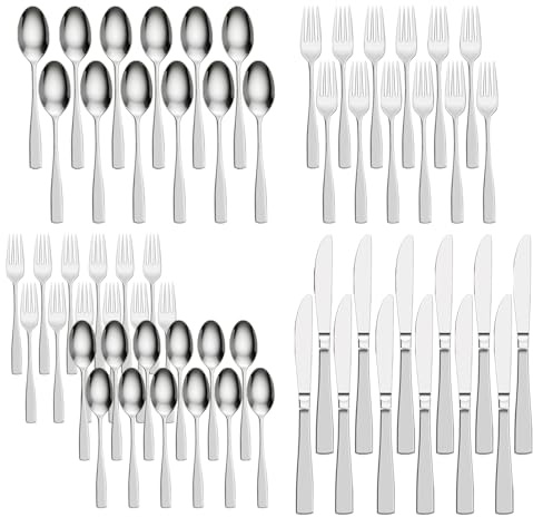Homucasa Besteck Set, Besteckset 12 Person, 60 teilig Edelstahl Cutlery Set Spülmaschinenfest, Hochglanzpoliert Löffel Gabel Messer Set für Zuhause Grillen Party Alltag Gäste Camping Picknick Reise