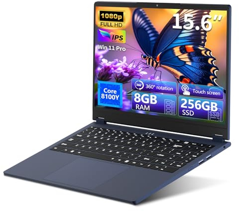 Ordinateur Portable 15,6 , PC Portable 2-en-1, IPS FHD 1920×1080, processeur Core 8100Y, Laptop 8Go RAM 256Go SSD, Ports RJ45, Type-C, USB 3.0, Bluetooth 5,Wi-FI 5,Pour l'étude et le travail