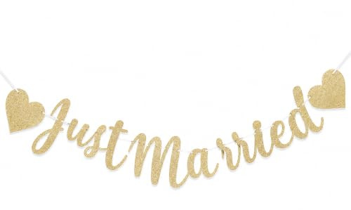 Just Married Girlande Deko Gold Hochzeit Girlande Wimpelkette Just Married Auto Deko Hochzeit Banner für Hochzeitszeremonie Hochzeitsempfang Wedding Brautdusche