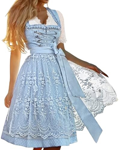 Soupliebe Dirndl Damen Lang Dirndl Für Damen Trachtenkleid Mit Bluse Oktoberfest Outfit Dirndl-Komplettsets Dirndelkleider Dirndle Set