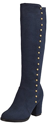 CuteFlats Botas altas por la rodilla con tacón de bloque para mujer, azul, 39 EU