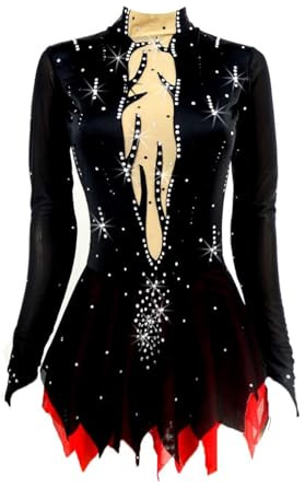Schwarz rot Eiskunstlauf Kostüme Custom Made Skating Röcke Damen Langarm Skating Kostüme