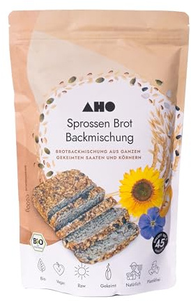 AHO Sprossen Brotbackmischung aus 100% gekeimten Saaten und Getreide, Plastikfrei verpackt, zum Backen oder Dörren, für echte Rohkostbrot oder gebackenes Keimbrot