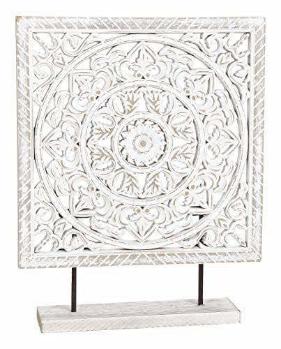 Decorazione ornamentale a stand in legno, 37 cm, decorazione da appoggiare a tavolo, finestra, vintage, stile rustico, colore bianco shabby