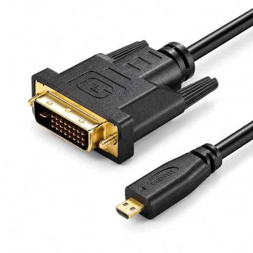 R08S Micro HDMI auf DVI-D Kabel 1,8 m, Micro HDMI D auf DVI 24+1 Stecker | Vergoldete Kontakte, unterstützt Full HD 1080p, stabile Bildübertragung für Monitor, Display und Projektor.