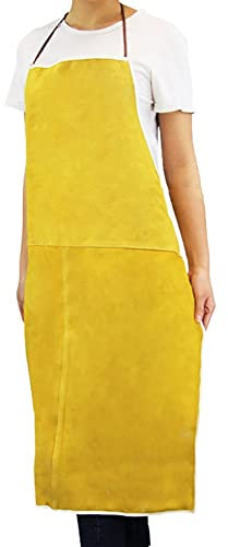 Schweißschürze Rindslederschweißschürze, Hitzebeständige Flammhemmende Lederschürze, Holzbearbeitungshauptverbesserungsschürze (Color : Yellow, Size : 100x70cm)