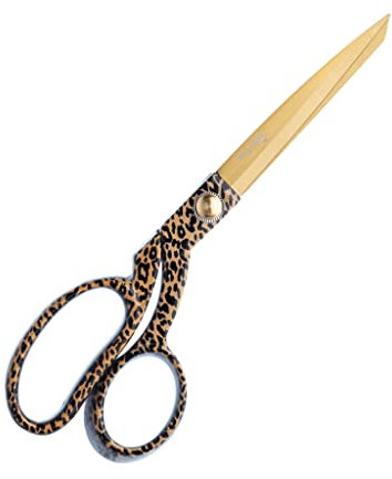 The Quilted Bear Fabric Scissors - 8.5 (21.5cm) Titanium Precision Blade Sharp Heavy Duty Sewing Scissors for Sewing for Fabric, Crafting & Quilting with Multiple Designs Available (Leopard Print)
