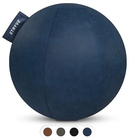 STRYVE Sitzball Büro 65,70cm - Ergonomischer Gymnastikball mit waschbarem Bezug und Wegrollschutz, inkl. Luftpumpe - Belastbar bis 150kg - Als Bürostuhl, Hocker (Royal Blue Kunstleder, 65)