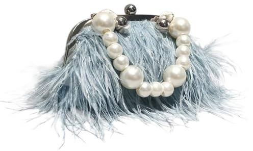 MOISTRI Bolsos de noche de plumas de avestruz y embragues Mujeres Cadena de bolsos Bolsos de novia Fiesta de boda Azul