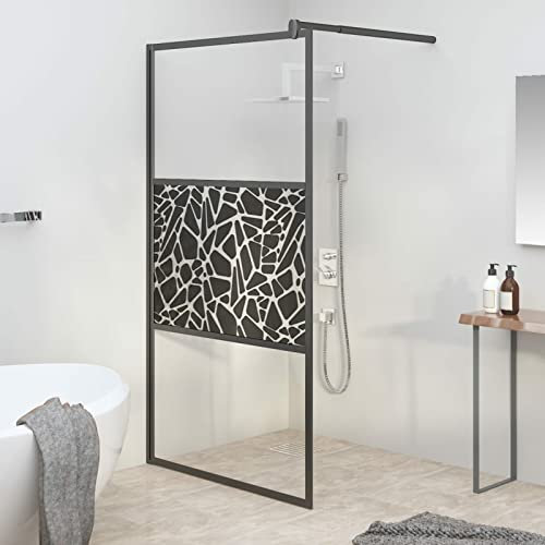 Gecheer Duschdörr,Vägg Duschkabin,Walk-in,Semi Frostat glas ESG,Svart,115x195 cm,Härdat glas och aluminium Dusch Box