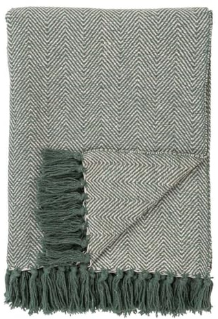 House Nordic Kuscheldecke mit Fransen aus Baumwolle – Sofadecke (grün)
