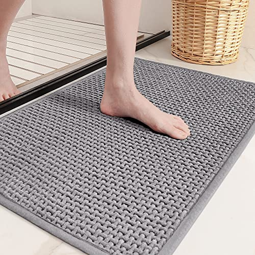 COLOR&GEOMETRY Chenille Absorbent Bath Mat, Soft Non-Slip Bathroom Rug 40 x 60 cm, Machine Washable Floor Mat for Bathtub, Kids, Elderly (Grey)