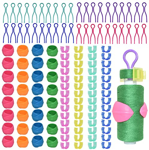 142 Stück Spulenfaden-Organisations-Clips, 70 Spulenhalter-Clips, farbige Faden-Clips, 32 Silikon-Halterungen, 40 Spulenfadenhalter für Quilten, Nähmaschinen, Spule
