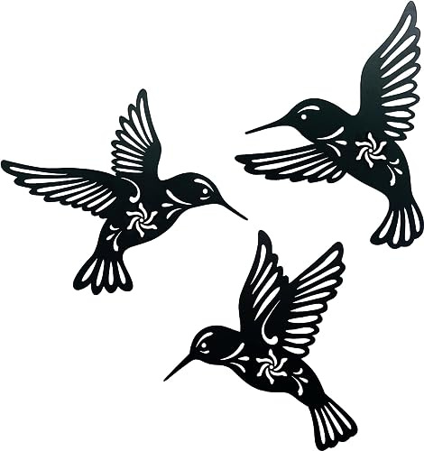 JSWLYWMTPJ 3 Stück Kolibri-Outdoor-Metall-Vögel, Wandkunst, Dekoration für Wohnzimmer, Korridor, mehrere Haltungen, Kolibri, Metall-Kunstwerk