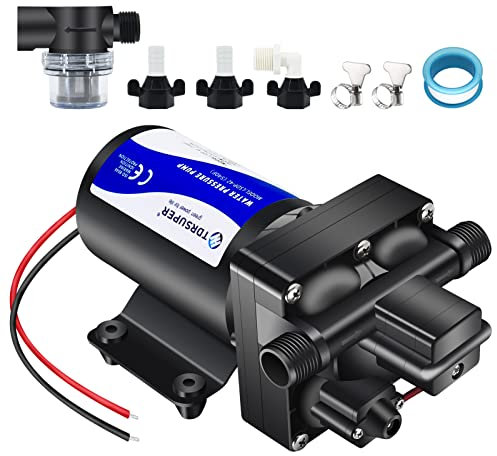 Tdrsuper Water Pressure Booster Pump, 12V DC Water Diaphragm Pump, 5GPM 70PSI with Power Plug, Self Priming RV Water Pump for Home Kitchen Bathroom RV Marine Yacht Garden Hose