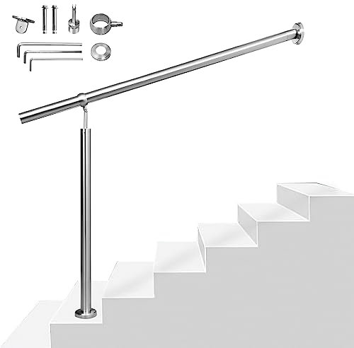 Izrielar Handlauf Edelstahl Geländer, 150cm Eingangsgeländer Treppengeländer, Treppen Wandhandlauf Winkel Einstellba Wandhandlauf, Geländer Edelstahl