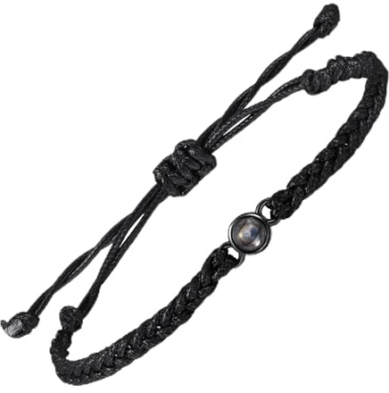 OTXIXTO Personalisierte 925 Sterling Silber Foto Projektion Verstellbar Geflochtenes Seil Armband Bild Innen mit 100 Love Sprachen Charme Schmuck Erinnerung Geschenk für Frauen Mutter Freundin - A1