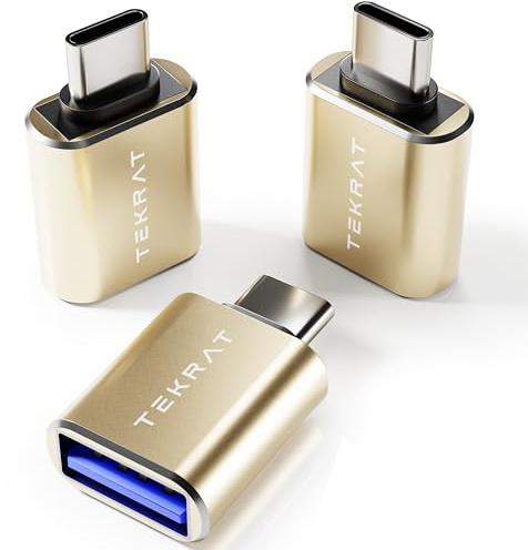 TEKRAT USB to USB C Adapter [3 Pack], USB C Male to USB 3.0 Female Converter OTG, High-Speed Data Transfer for iPhone 15, Macbook Pro, iPad Pro, Samsung Galaxy, Microsoft Surface etc.