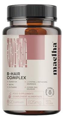 B-Hair Complex | Integratore Capelli e Unghie | Biotina Complex con L-cistina, Equiseto e Vitamina B | Integratore Capelli Uomo e Donna | 90 capsule | 100% Vegano