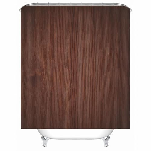 Homxi Duschvorhang mit Ösen Badewanne,120 W x 180 H cm,Badewanne Vorhang Dunkelbraun Holzmaserung Duschvorhang Polyester Duschvorhangringe Plastik