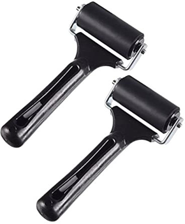 NUOBESTY 2pcs Rubber Roller Set for Stamping and Ink Printing Heavy Duty Metal Frame, 15cm x 6cm Black Rubber Rollers Suitable for Craft Stamping and Construction Tools