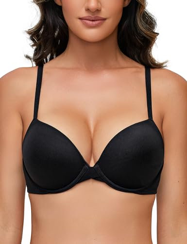 Deyllo Women's Push Up Bra Soft Padded Underwire Bra T-Shirt Bra Add One Cup(Black,38D)