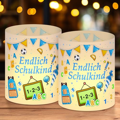 12 Stück Windlicht Tischdeko Einschulung, Meine Einschulungs Tisch Deko, Einschulung Schulkind Windlichter Tischdeko, Schuleinführung Einschulungsdeko, Geeignet für Teelichter oder Kerzen (Blue)