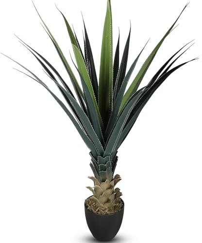 Giegxin 1 Piece 4ft Tall Artificial Spiked Agave Plant Potted Faux Agave Plants 48'' UV Resistant Large Realistic Artificial Greenery Outdoor Indoor for Housewarming Gift House Garden Bathroom