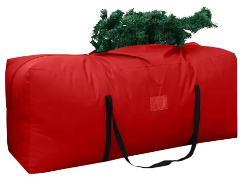 Extra Große Weihnachtsbaumtasche 135x40x50cm, 600D Oxford Weihnachtsbaum Aufbewahrung Tasche Wasserdicht, Umzugstasche mit Tragegriffen Reißverschluss, Tannenbaum Tasche, bis zu 270cm Bäume (Rot, A)