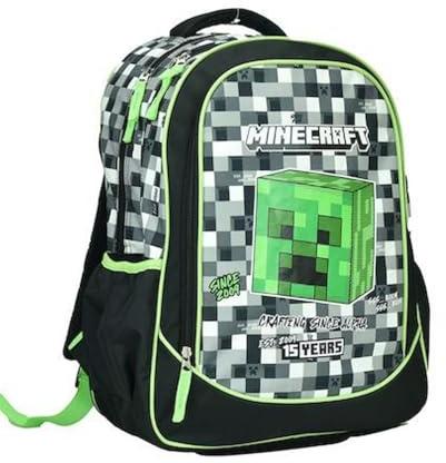 PRESTIGE & DELUXE Sac à dos scolaire compatible avec Minecraft rond 3 compartiments zip pour enfants primaire moyen, multicolore, standard, Trolley