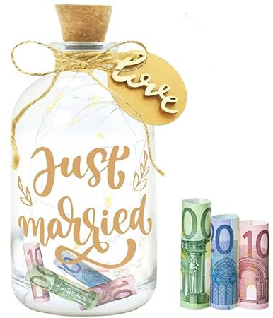 Surplex LED Flasche Deko Licht, Leuchtende LED Glasflasche mit Korken, Hochzeit Bargeld Geschenk für Braut & Bräutigam, Wunschflasche Perfekt für Familie Freundin Valentinstag Geburtstag Weihnachten